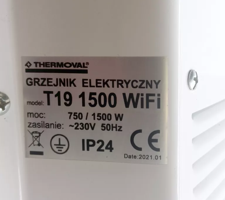 GRZEJNIK TERMOVAL T19 1500 W BIAŁY