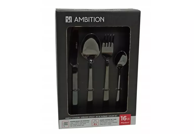 AMBITION MADENI SZTUĆCE 16 EL DLA 4 OS W PUDEŁKU CZARNE