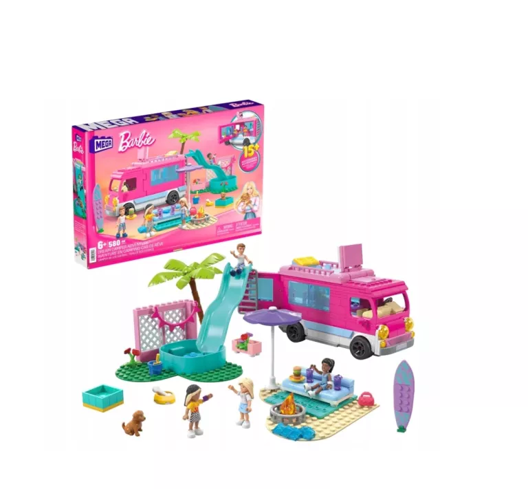 KLOCKI BARBIE MEGA BLOKS ZESTAW WYMARZONY KAMPER 580 ELEMENTÓW HPN80