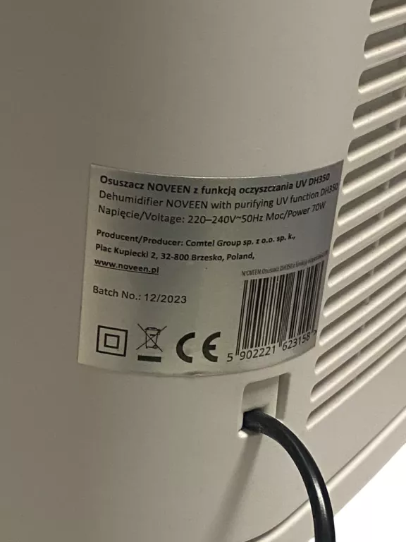OSUSZACZ POWIETRZA NOVEEN DH350 70 W 1,5 L/24 H