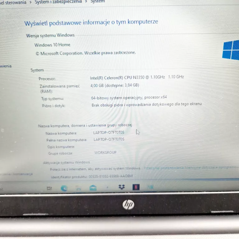 LAPTOP HP G6 250/INTEL CELERON N3350/4GB/500GB