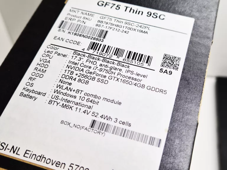 LAPTOP MSI GF75 THIN 95C