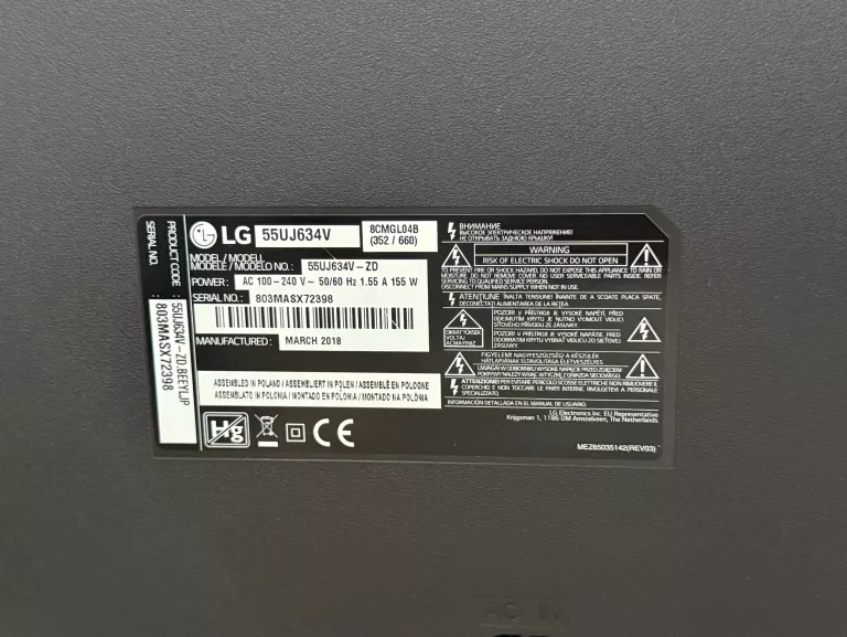TELEWIZOR LG 55UJ634V 55" 100HZ LED 4K DVB-T2 SMART TV