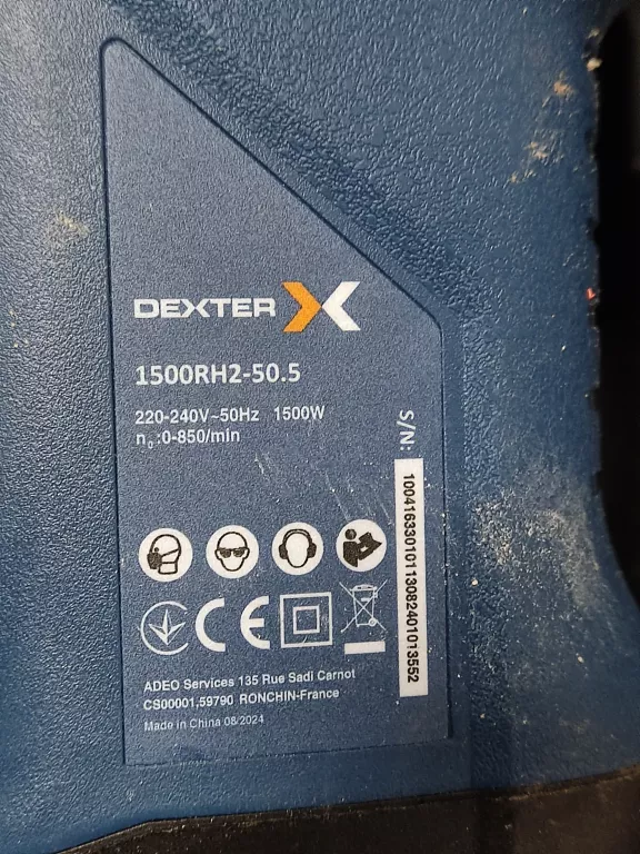 MŁOTOWIERTARKA DEXTER 1500RH2-50.5 W WALIZCE Z 2 DŁUTAMI