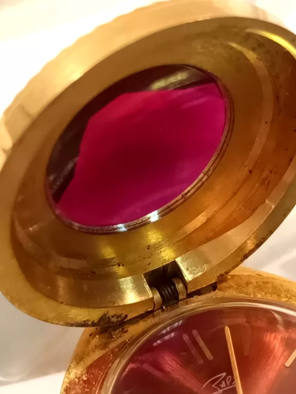 RADZIECKI KIESZONKOWY ZEGAREK ZARIA 21 JEWELS ZŁOTY KOLOR RÓŻOWY KAMIEN