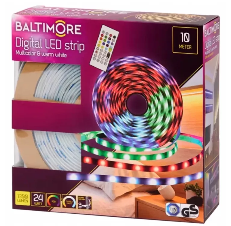 TAŚMA LED RGB & WARM WHITE BALTIMORE 10 M 1300 LUMEN Z PILOTEM