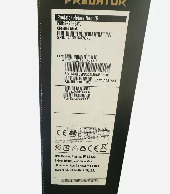 LAPTOP PREDATOR HELIOS NEO PHN16-71 16'' 165HZ I9-13900HX 16GB/1TB RTX4060