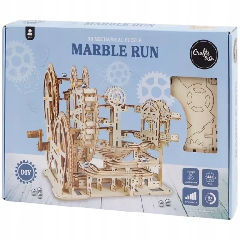 MARBLE RUN WCIĄGNIK STOPNIOWY TOR KULKOWY DREWNIANY PUZZLE 3D DIY