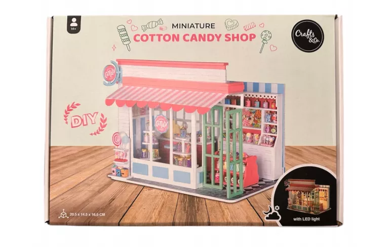 DREWNIANY MODEL DOMKU COTTON CANDY SHOP DIY LED 3D