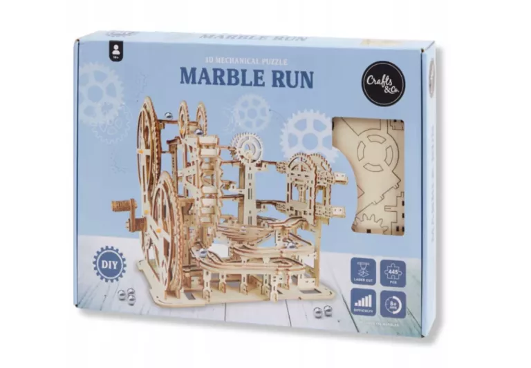 MARBLE RUN WCIĄGNIK STOPNIOWY TOR KULKOWY DREWNIANY PUZZLE 3D DIY