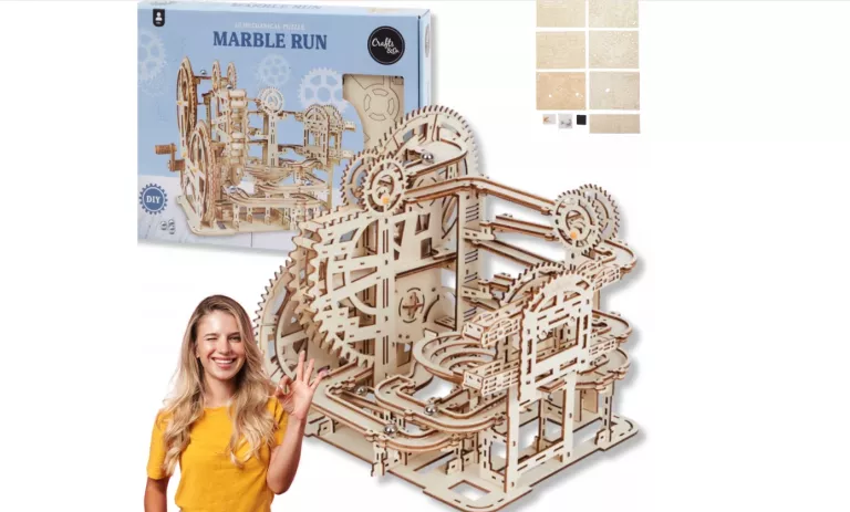 MARBLE RUN WCIĄGNIK STOPNIOWY TOR KULKOWY DREWNIANY PUZZLE 3D DIY