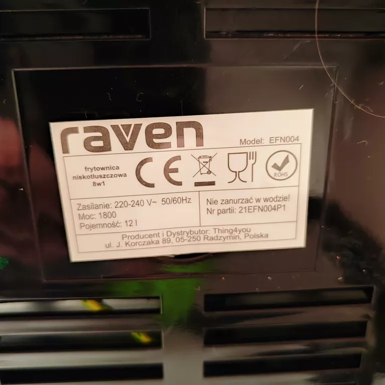 FRYTOWNICA BEZTŁUSZCZOWA RAVEN EFN004