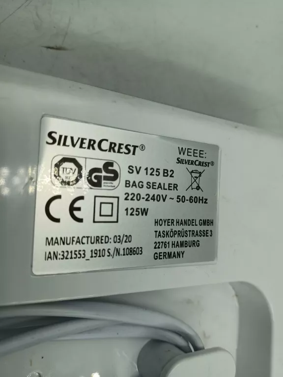 ZGRZEWARKA DO PAKOWANIA PRÓŻNIOWEGO SILVERCREST SV125 B2