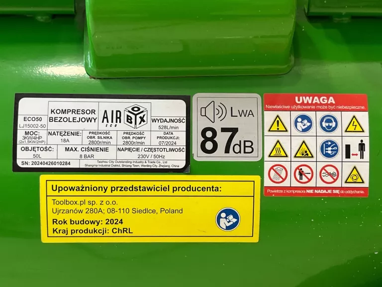 KOMPRESOR BEZOLEJOWY SPRĘŻARKA 50L AIRBOX ECO50