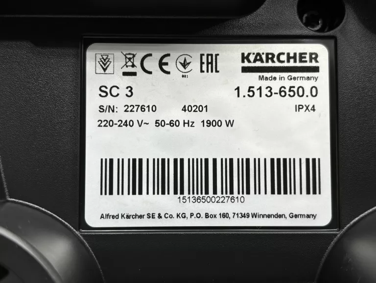 MYJKA PAROWA KARCHER SC3 EASYFIX 1.513-650.0 | 1900W 3.5 BAR