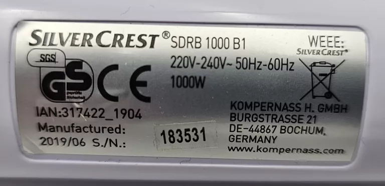 PAROWNICA SILVERCREST SDRB 1000 B1 PUDEŁKO