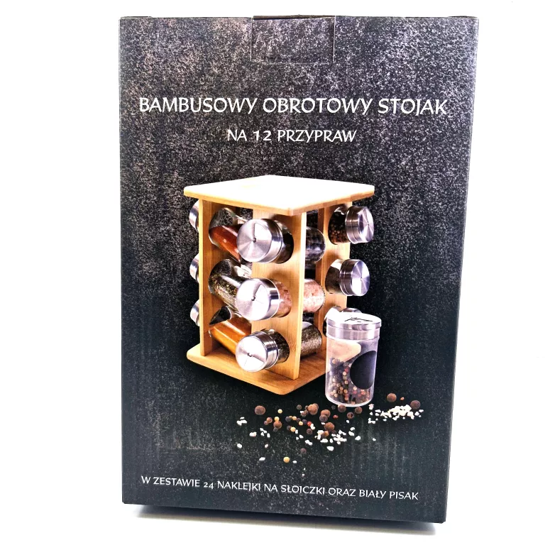 BAMBUSOWY OBROTOWY STOJAK NA 12 PRZYPRAW