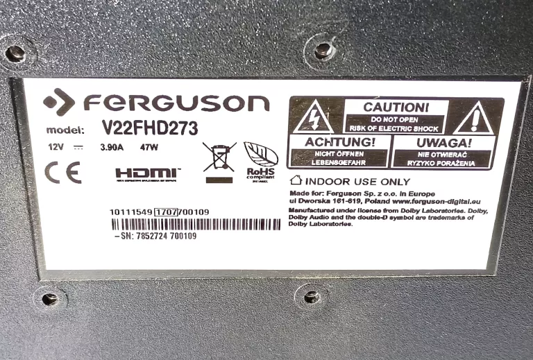 TELEWIZOR FERGUSON V22FHD273 + PILOT