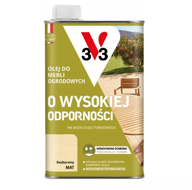 V33 OLEJ DO MEBLI OGRODOWYCH O WYSOKIEJ ODPORNOŚC BEZBARWNY 0.5 L