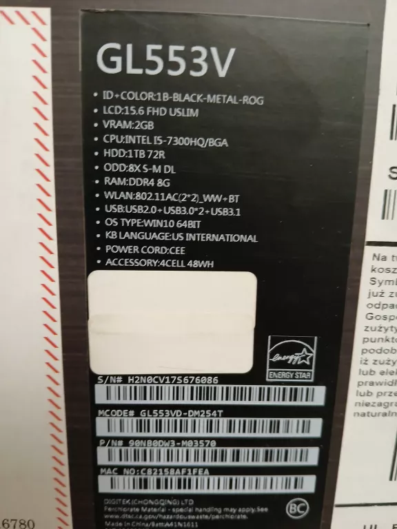 LAPTOP ASUS ROG STRIX GL553VD I5/8GB/1TB