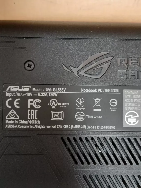 LAPTOP ASUS ROG STRIX GL553VD I5/8GB/1TB