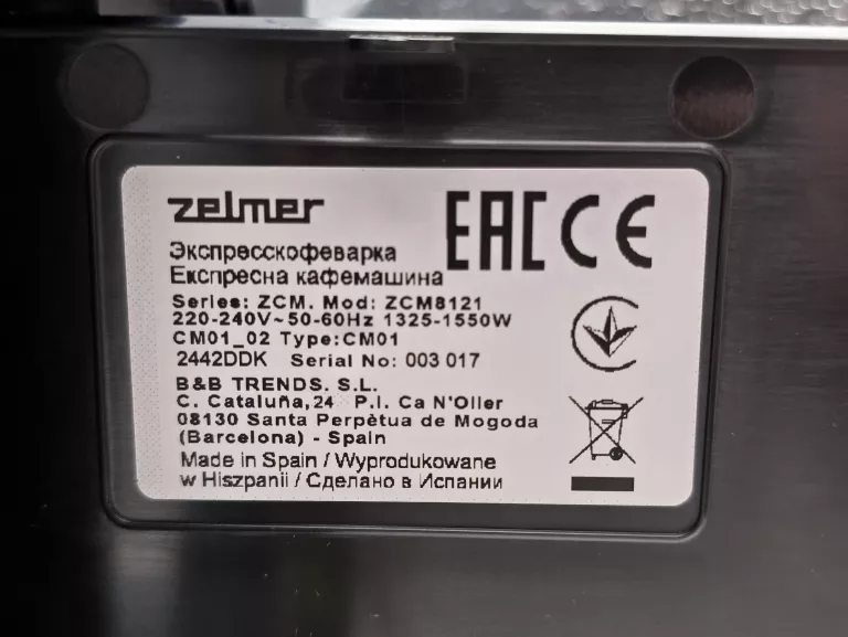 EKSPRES CIŚNIENIOWY ZELMER MAESTRO BARISTA ZCM8121