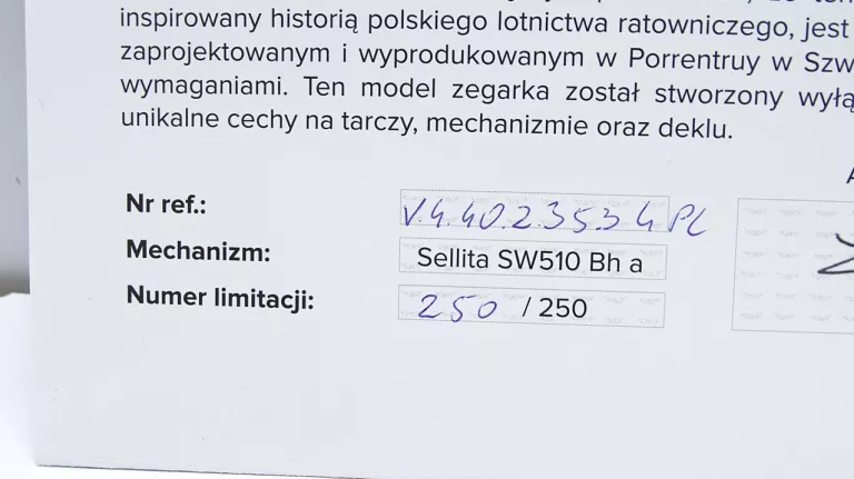 ZEGAREK AVIATOR POLSKA EDYCJA LIMITOWANY ZŁOTY V.4.40.2.353.4 PL HERITAGE