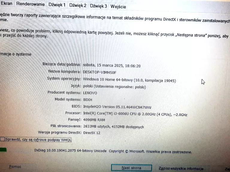 LAPTOP LENOVO DESKTOP-VIMHS0F INTEL CORE I3 6 GEN 4GB RAM NVIDIA GEFORCE