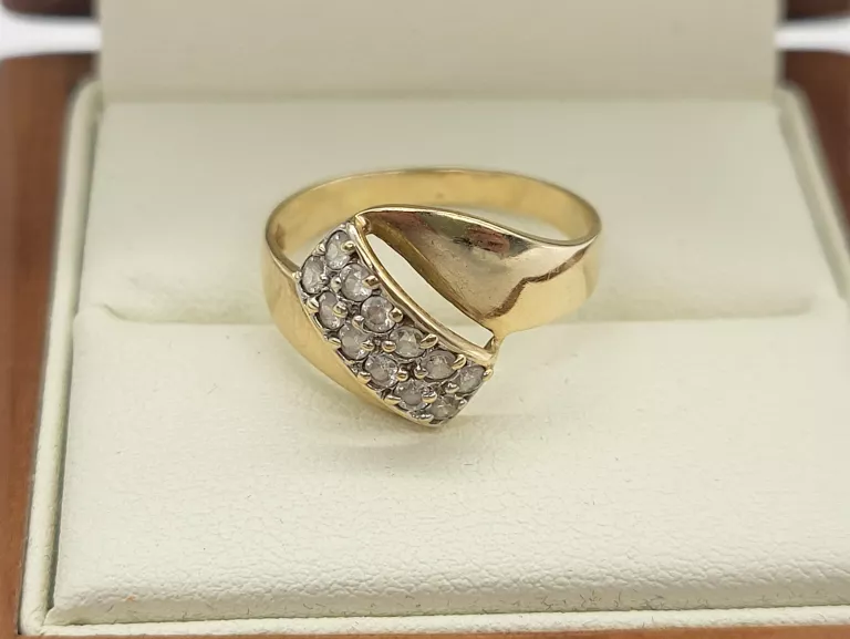 PIĘKNY ZŁOTY PIERŚCIONEK Z KAMIENIAMI 2.59G/585/R14