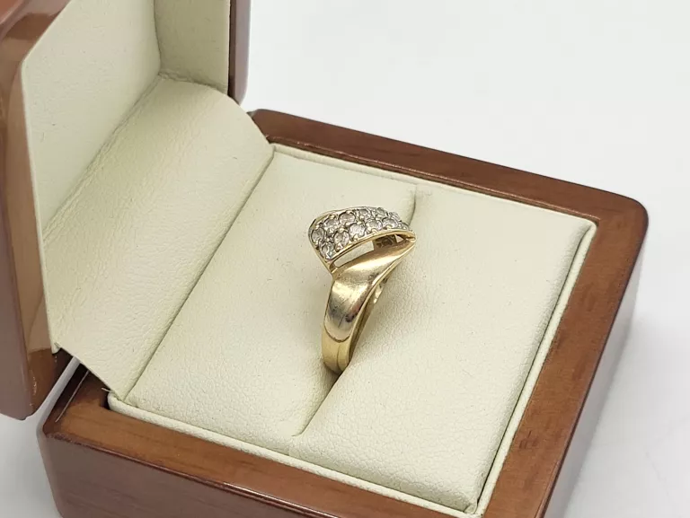 PIĘKNY ZŁOTY PIERŚCIONEK Z KAMIENIAMI 2.59G/585/R14