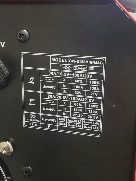 PÓŁAUTOMAT SPAWALNICZY MIG/MMA 180A GW-E180MIG/MAG KOMPLET