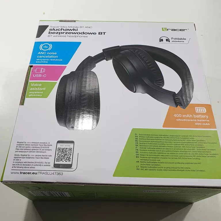 SŁUCHAWKI BEZPRZEWODOWE TRACER MAX MOBILE BLUETOOTH ANC NAUSZNE CZARNE