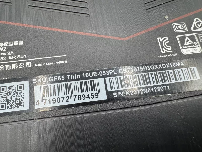 LAPTOP MSI GF65 THIN 15,6 " INTEL CORE I5 16 GB / 512 GB