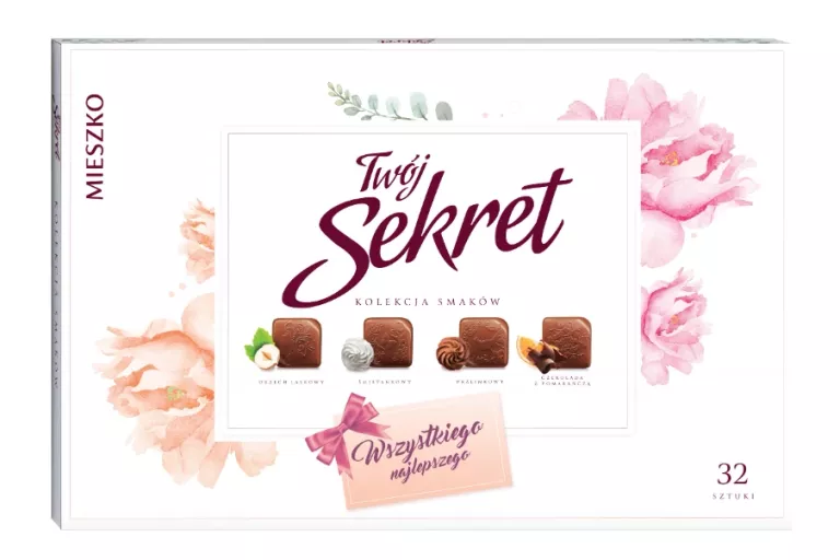 MIESZKO TWÓJ SEKRET CUKIERKI CZTERY SMAKI BOMBONIERKA 215G 5900353625255