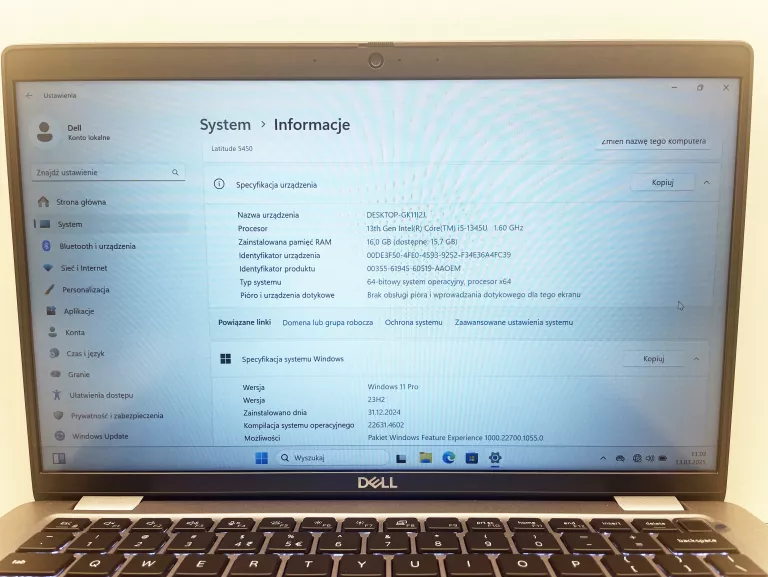 LAPTOP DELL BIZNESOWY LATITUDE 5450 14 " INTEL CORE I5 16 GB / 256 GB