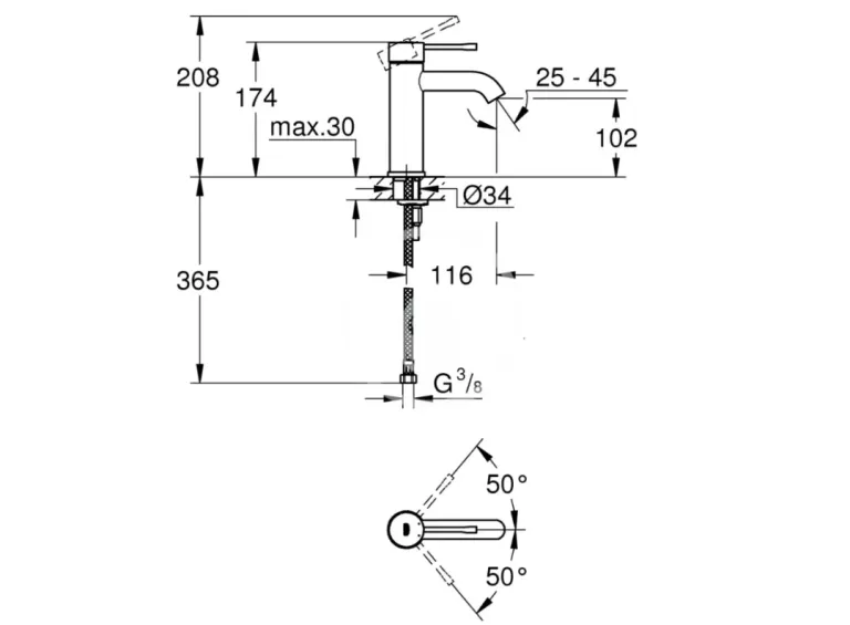 GROHE ESSENCE - DŹWIGNIOWA BATERIA UMYWALKOWA S, BRUSHED HARD GRAPHITE 235