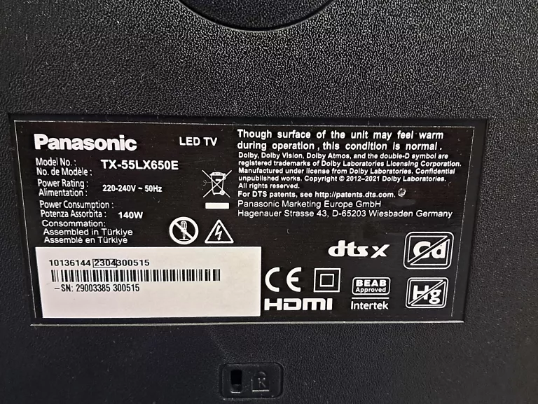 TELEWIZOR PANASONIC TX-55LX650E 55" LED 4K ANDROID TV 4K UHD - NA CZĘŚCI!