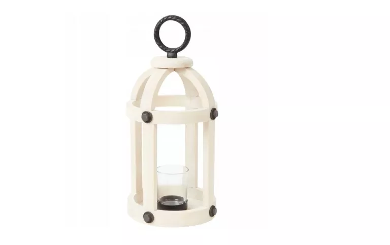 LAMPION LATARENKA DREWNIANA DREWNO BIELONE Z UCHWYTEM 33 CM