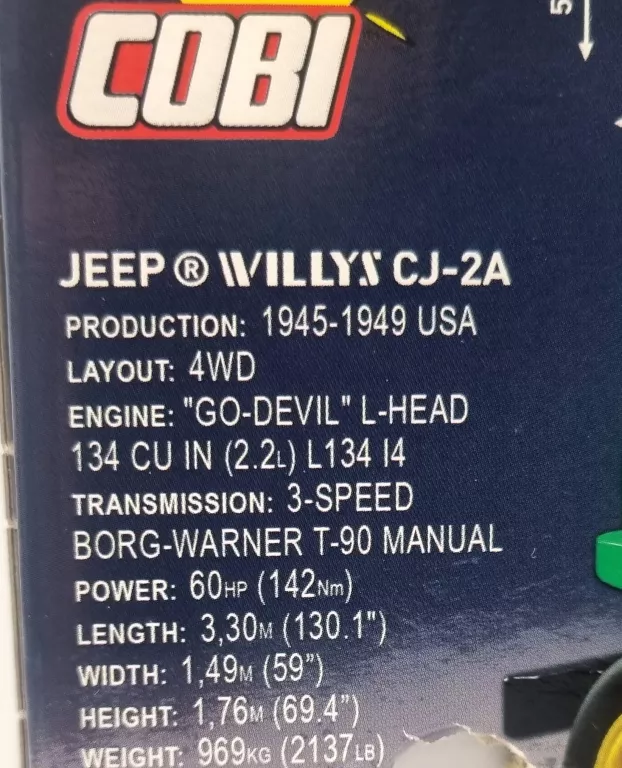 KLOCKI COBI 24517 SAMOCHÓD JEEP WILLYS CJ-2A YOUNGTIMER 111 EL.