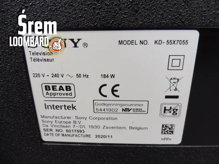 TV SONY KD-55X7055, 55 CALI, 4K UHD, SMART TV, PILOT, DB STAN!