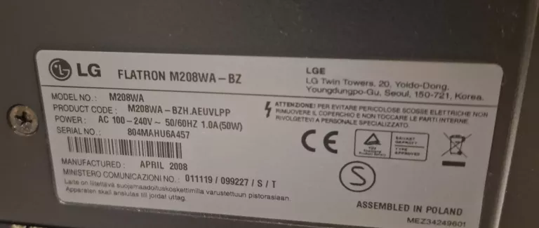 MONITOR/TELEWIZOR LG FLATRON M208WA-BZ