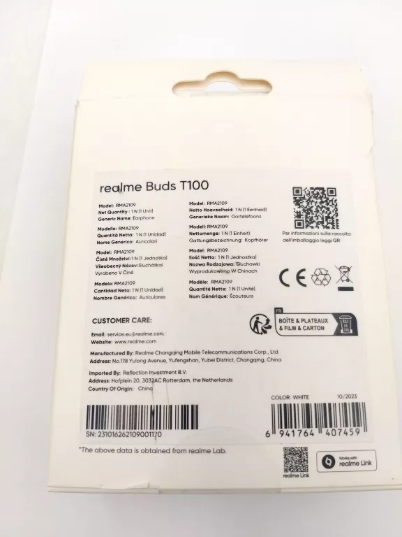 SŁUCHAWKI BLUETOOTH REALME BUDS T100 BIAŁY