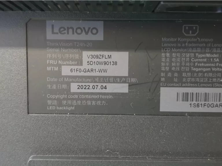 MONITOR LENOVO THINKVISION T24H-20 23,8" LED, IPS 2560 X 1440