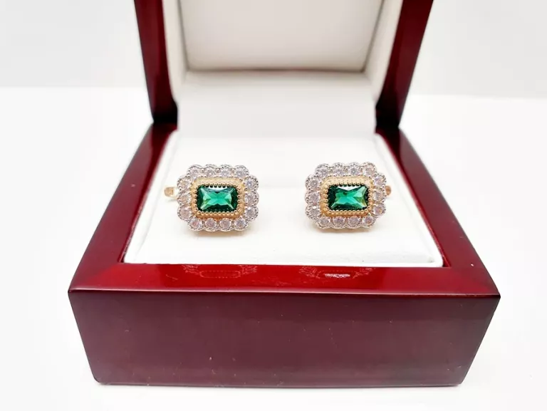 ŚLICZNE ELEGANCKIE ZŁOTE KOLCZYKI Z ZIELONYM OCZKIEM P585 14CT 4,40G