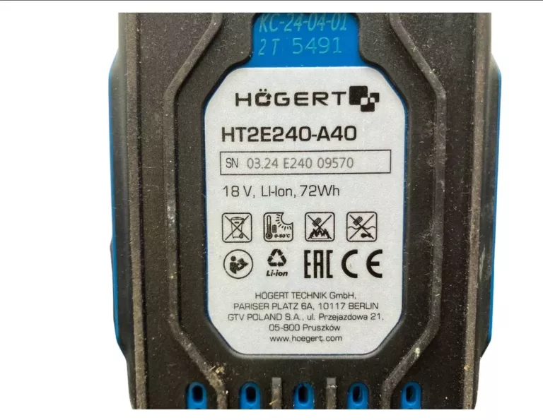 WKRĘTARKA HOGERT HT2E224-OPD + AKUMULATOR 4AH