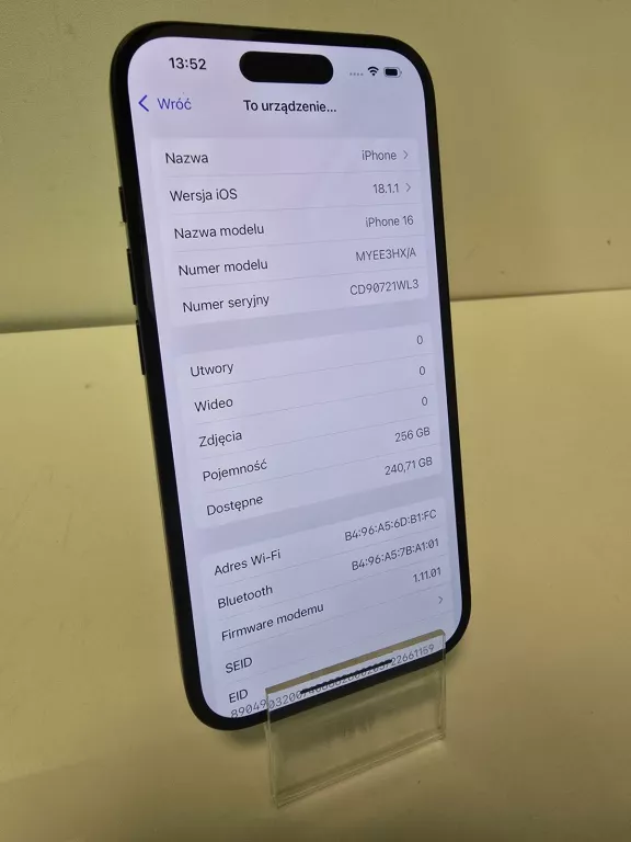 TELEFON  IPHONE 16 256 GB KOMPLET/GWARANCJA