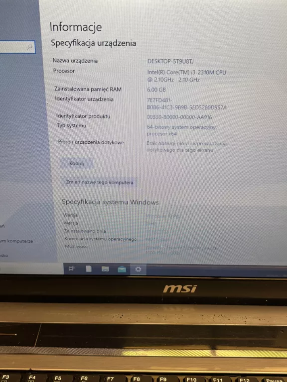 LAPTOP MSI MS-16Y1/ZASILACZ