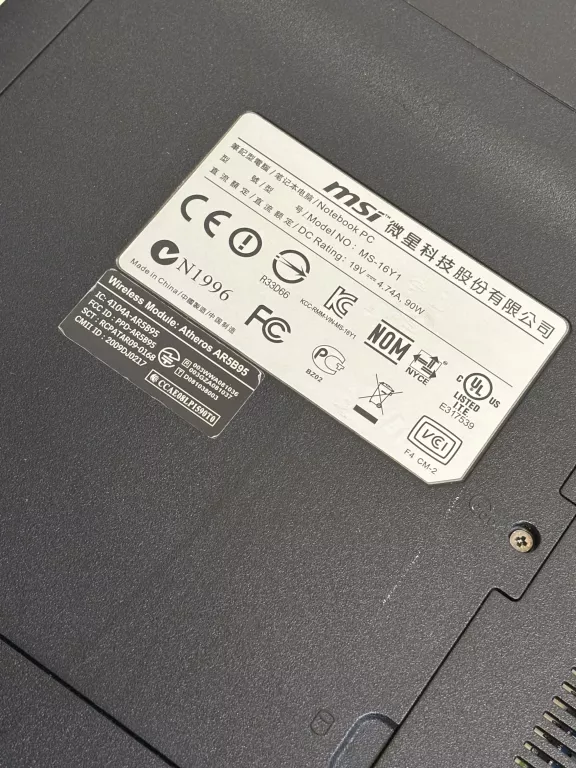 LAPTOP MSI MS-16Y1/ZASILACZ