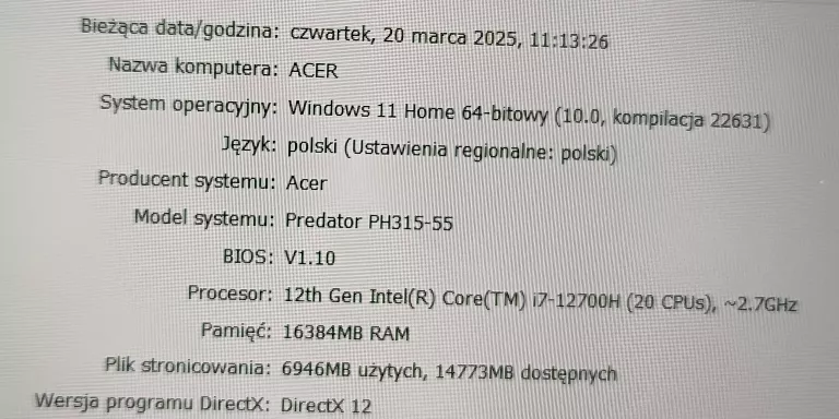 LAPTOP ACER PREDATOR HELIOS 300 N22C3 INTEL I7-12700H/ RTX 3060/ 16/512SSD