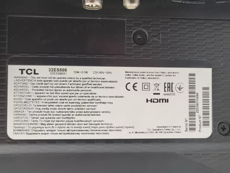 TELEWIZOR TCL 32ES586 32" ANDROID WIFI DVB-T2 HDMI
